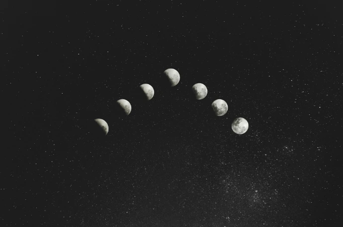 grayscale photography of seven moon illustration